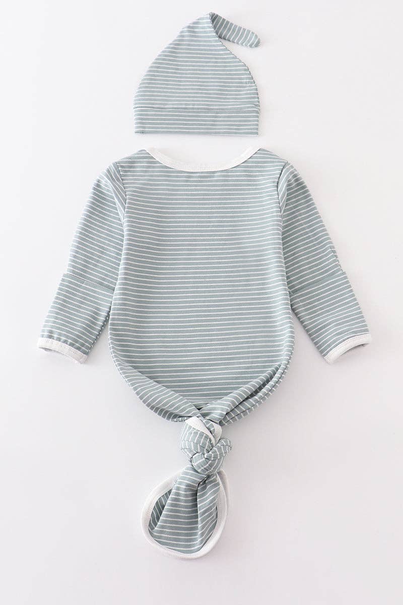 Baby Gown: Green Stripe (2 PC Cotton Set)