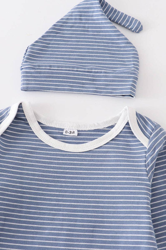 Baby Gown: Blue Stripe (2 PC Newborn Cotton Set)