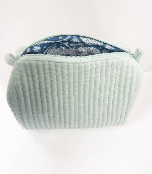 Pouch - Cosmetic: Velvet & Block Print (Mint)