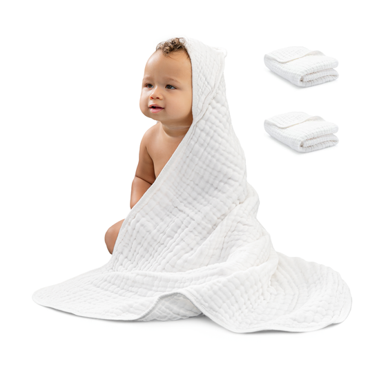 Hooded Baby Towels: Muslin Cotton - Larger for Better Coverage