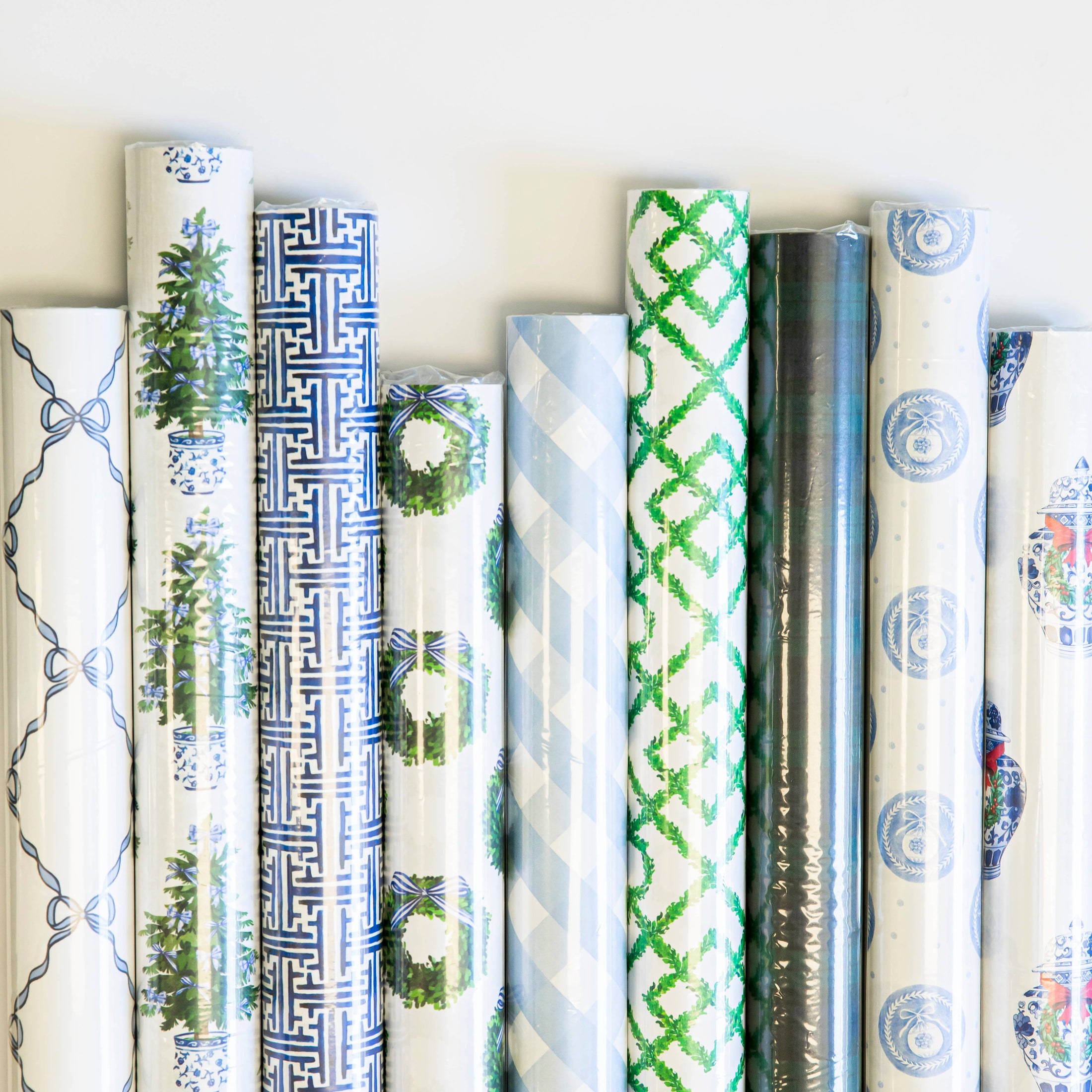 Gift Wrap: Continuous Roll Gift Wrap | Blue Bows Christmas Trees