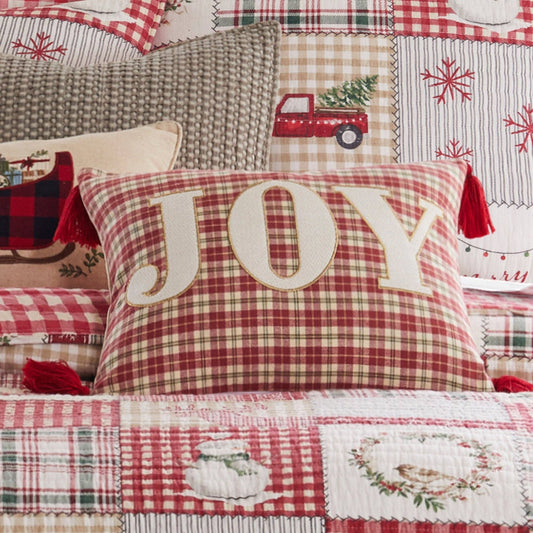 Pillow: Home For Christmas Joy Plaid Pillow 14x18