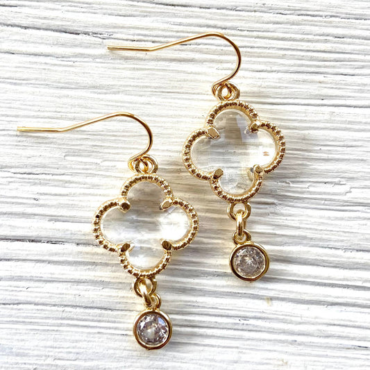 Earrings: Crystal Clover Quatrefoil Drop