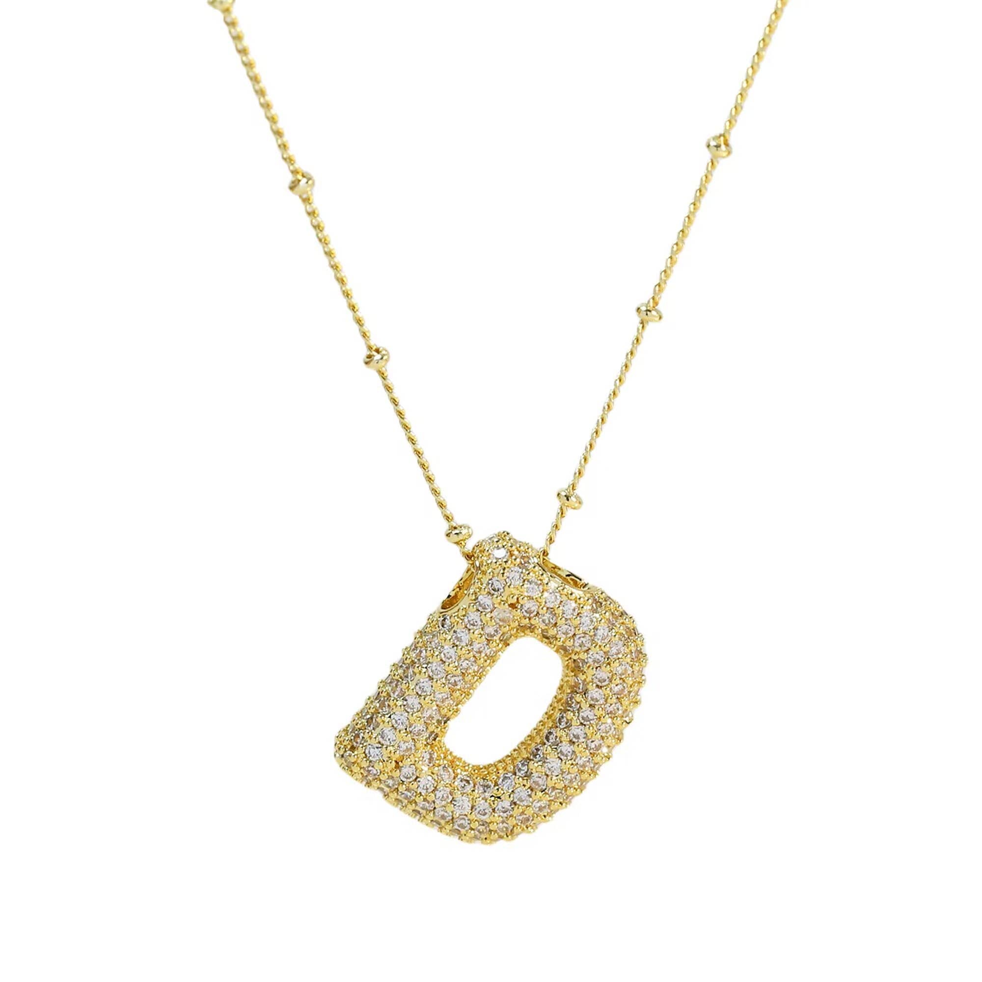 Necklace: Initial CZ Balloon Bubble 18K Gold Necklace