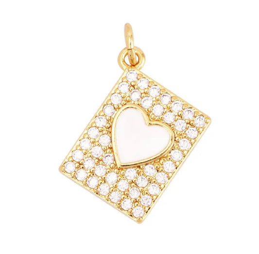 Charm: White Heart CZ Tag Charm For Charm Necklace & Bracelet