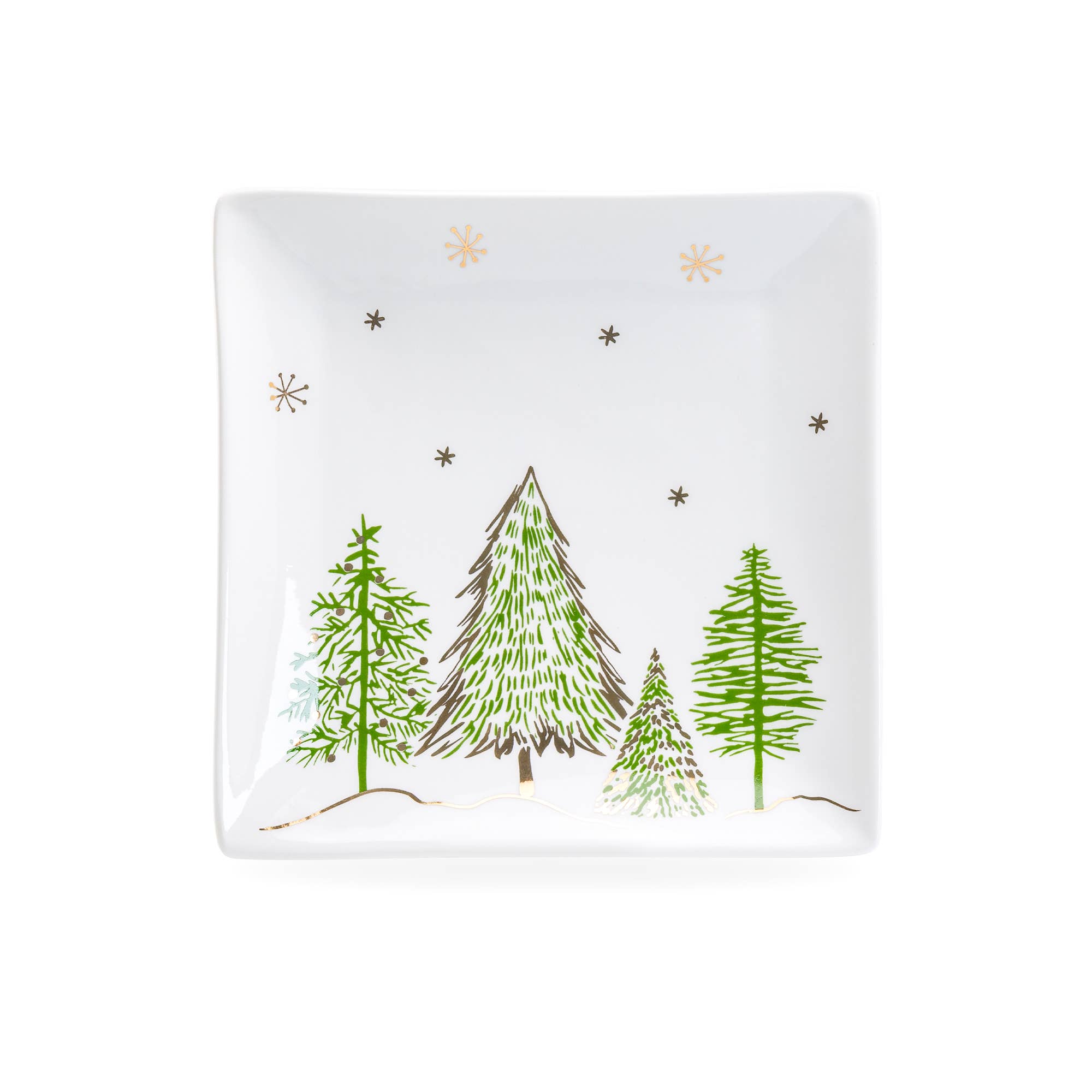 Christmas Pine Trees 7" Fine Porcelain Square Dessert Plate