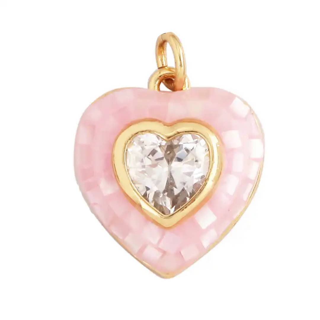 Charm: Pink Pave Heart Charm For Charm Bar & Charm Necklace