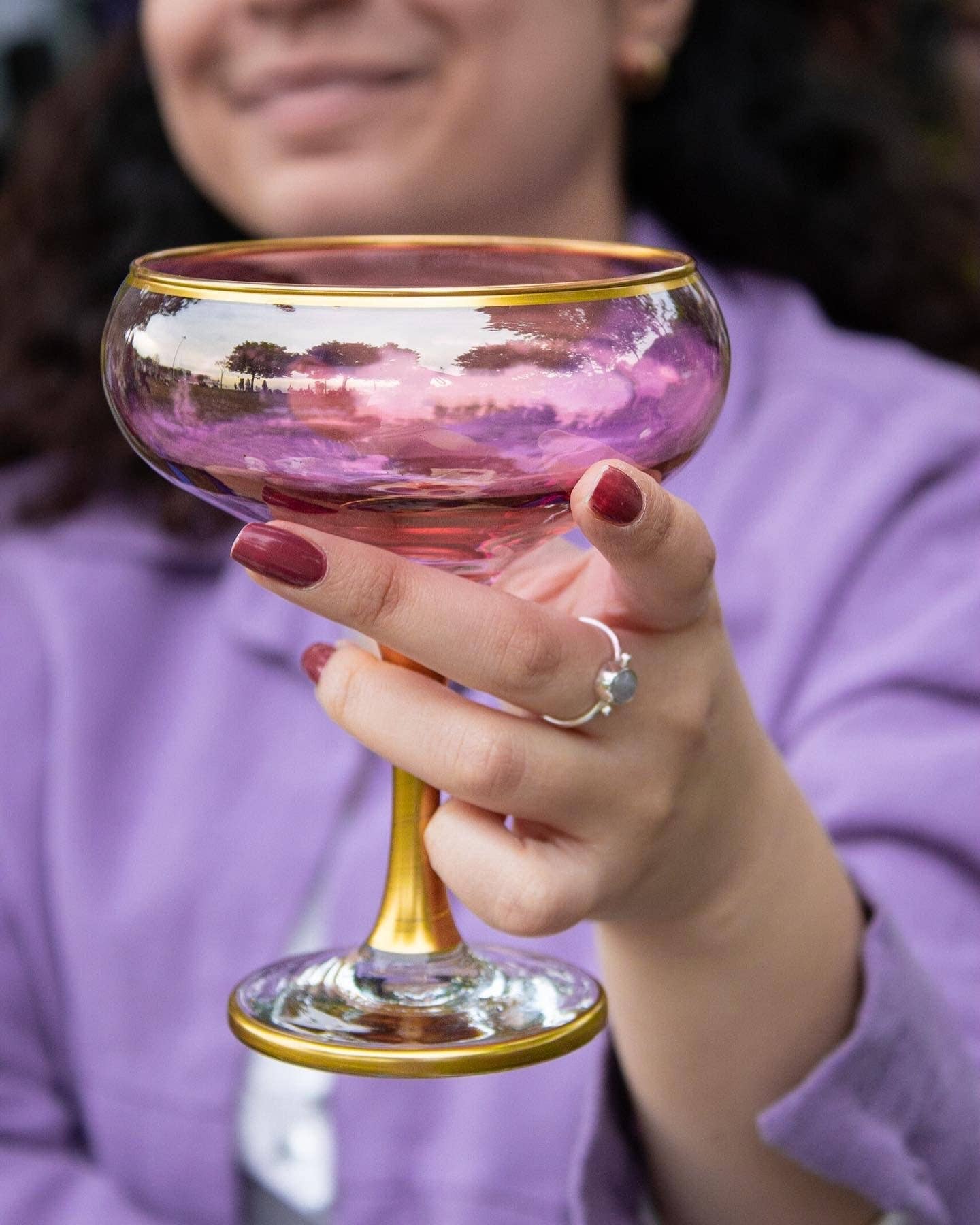 Colored Cocktail Glasses with Gold Rims: Toasting (Set of 5)