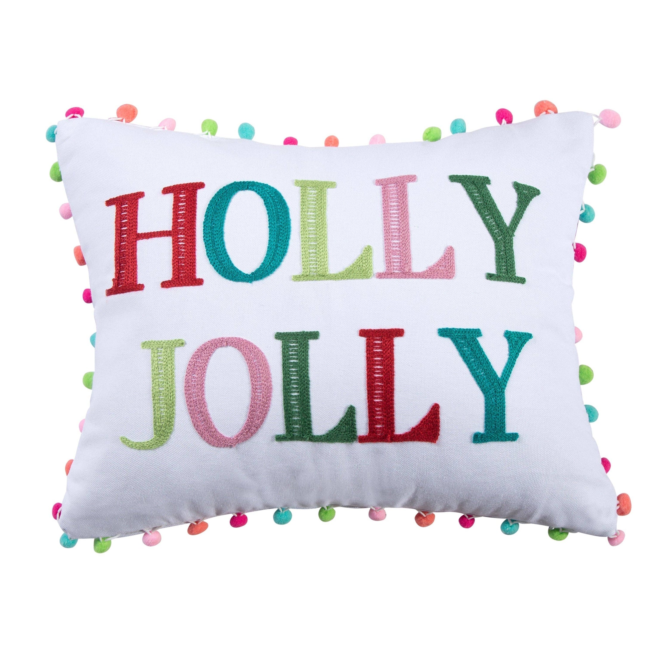 Pillow: Merry & Bright Holly Jolly Pom Pillow (Holiday)