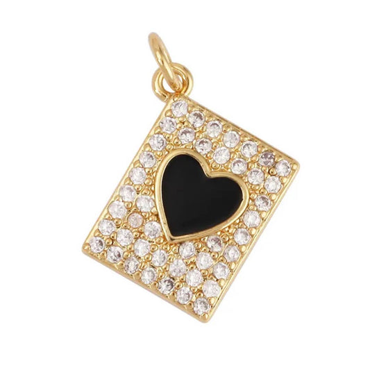 Blac Heart CZ Tag Charm For Charm Necklace & Bracelet