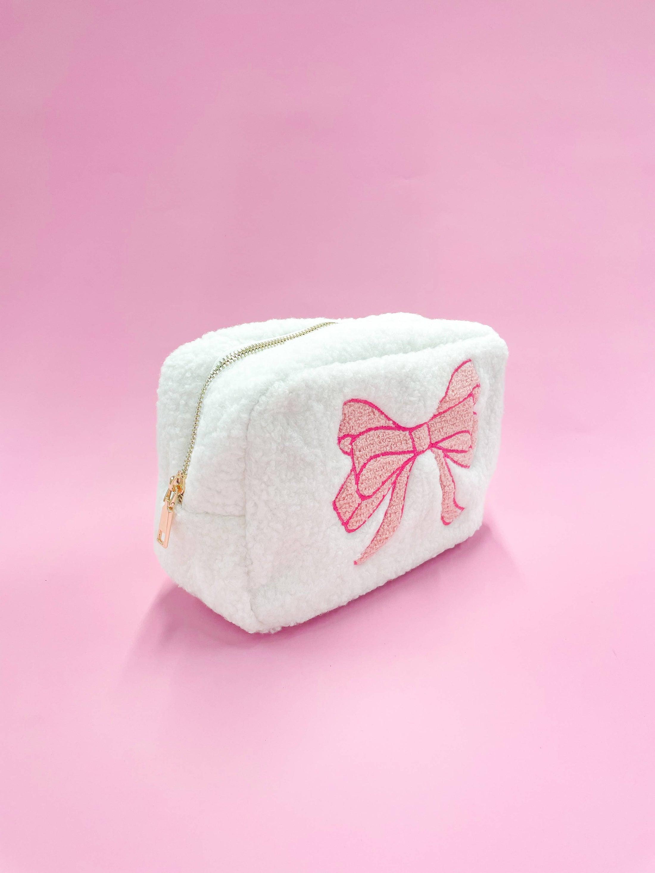 Bag: Pink Bow Teddy Cosmetic Zipper Bag - Large