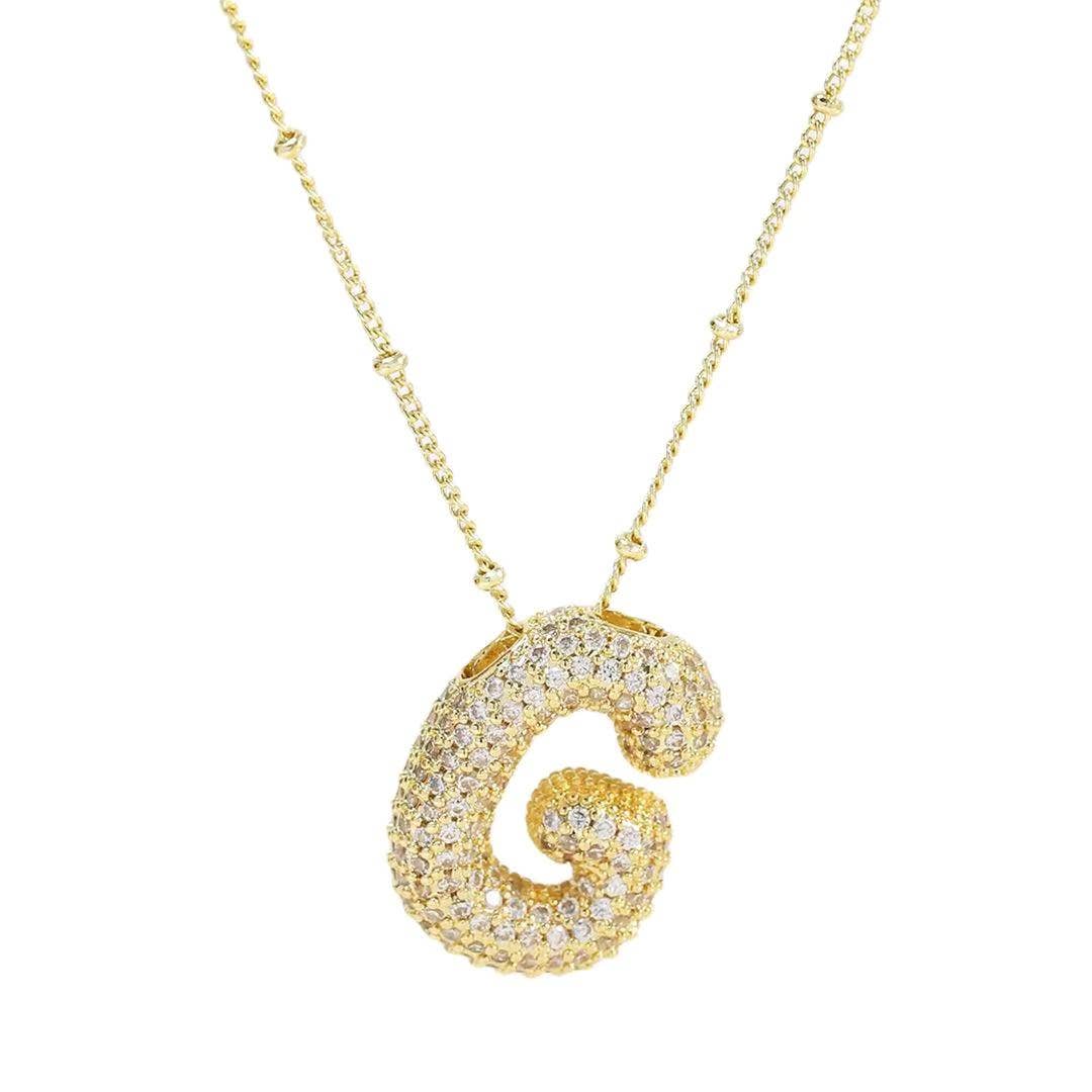 Necklace: Initial CZ Balloon Bubble 18K Gold Necklace