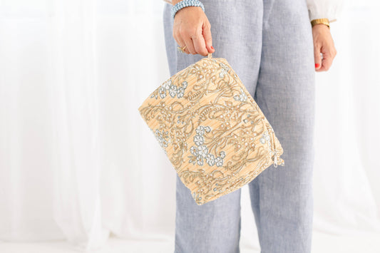 Pouch: Quilted Block Print Trellis