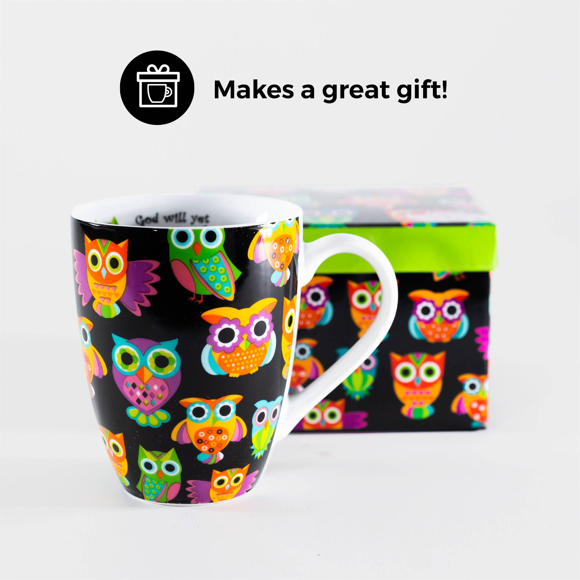 Mug: Owl Pattern (Job 8:21) Ceramic Curvy Mug