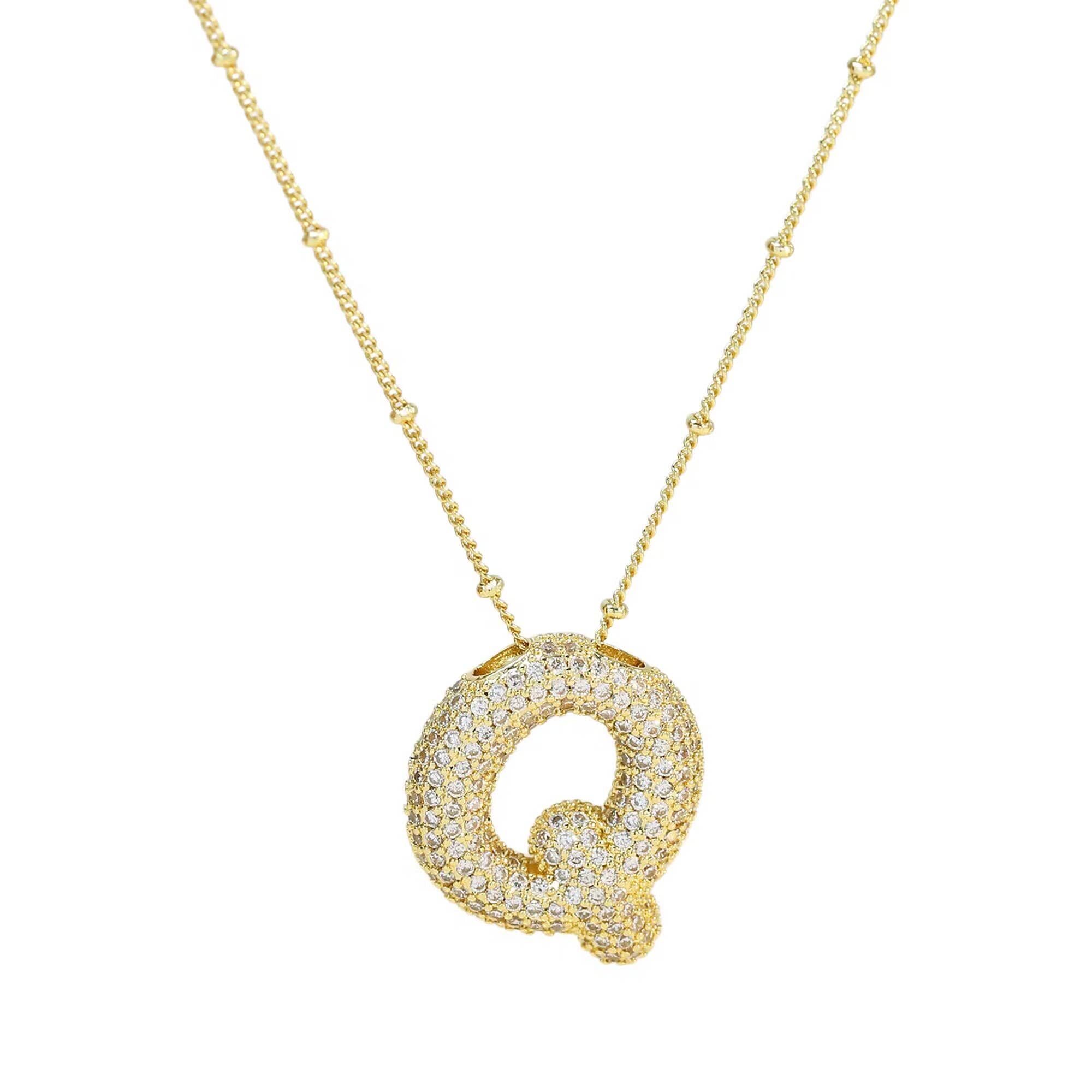 Necklace: Initial CZ Balloon Bubble 18K Gold Necklace