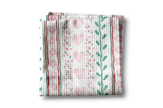 Tea Towel: Valentine Heart XOXO Galentine Kitchen Towel Waffle Baking