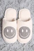 Load image into Gallery viewer, Comfy Happy Face Fuzzy Slipper: Lavender (Size 8-10 Womens)
