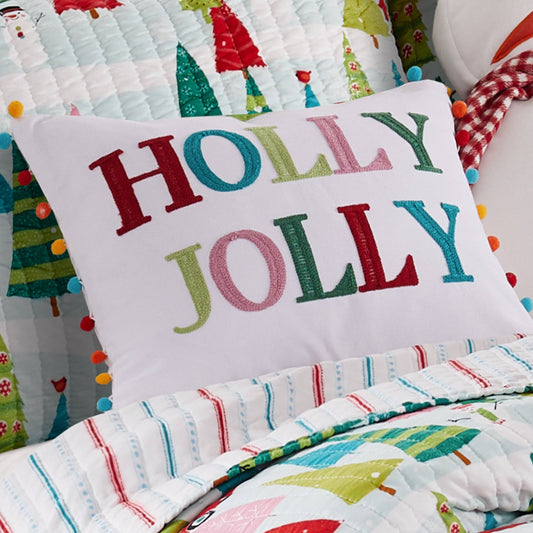 Pillow: Merry & Bright Holly Jolly Pom Pillow (Holiday)