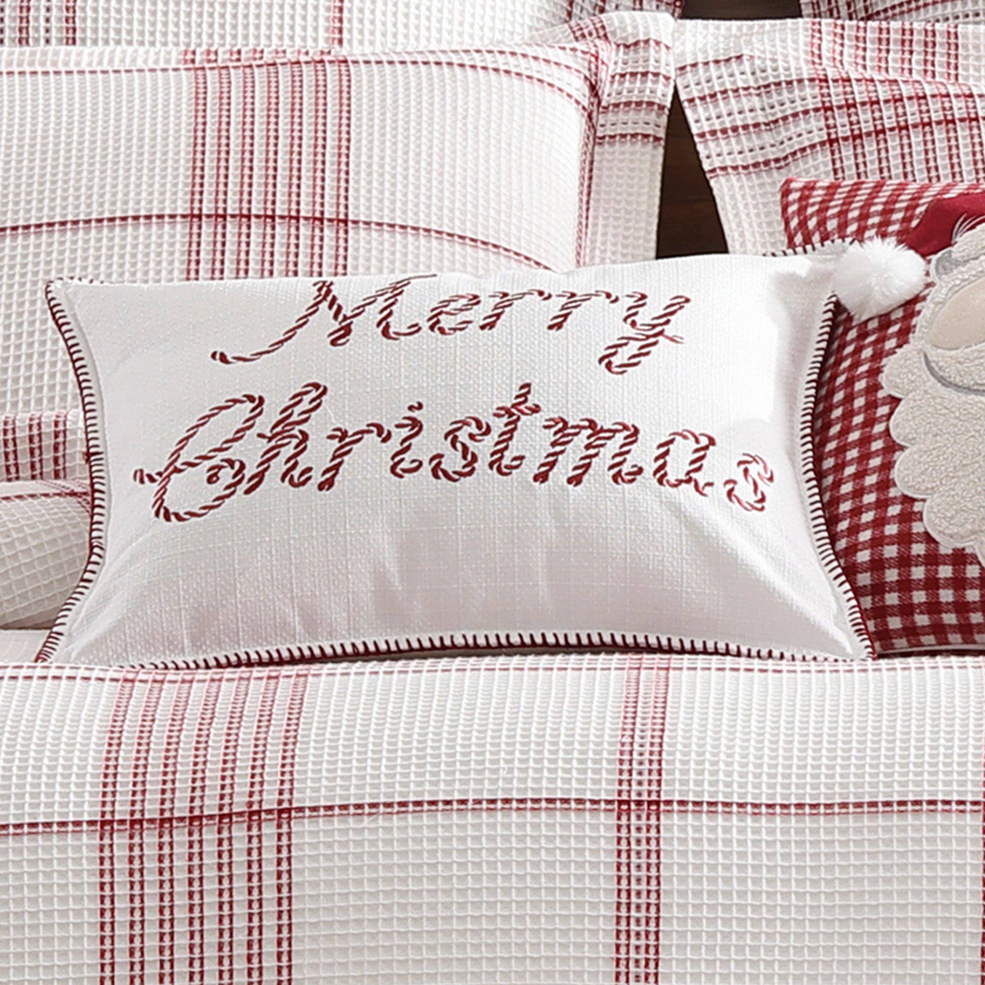 Pillow: Peppermint Plaid Merry Christmas Throw Pillow