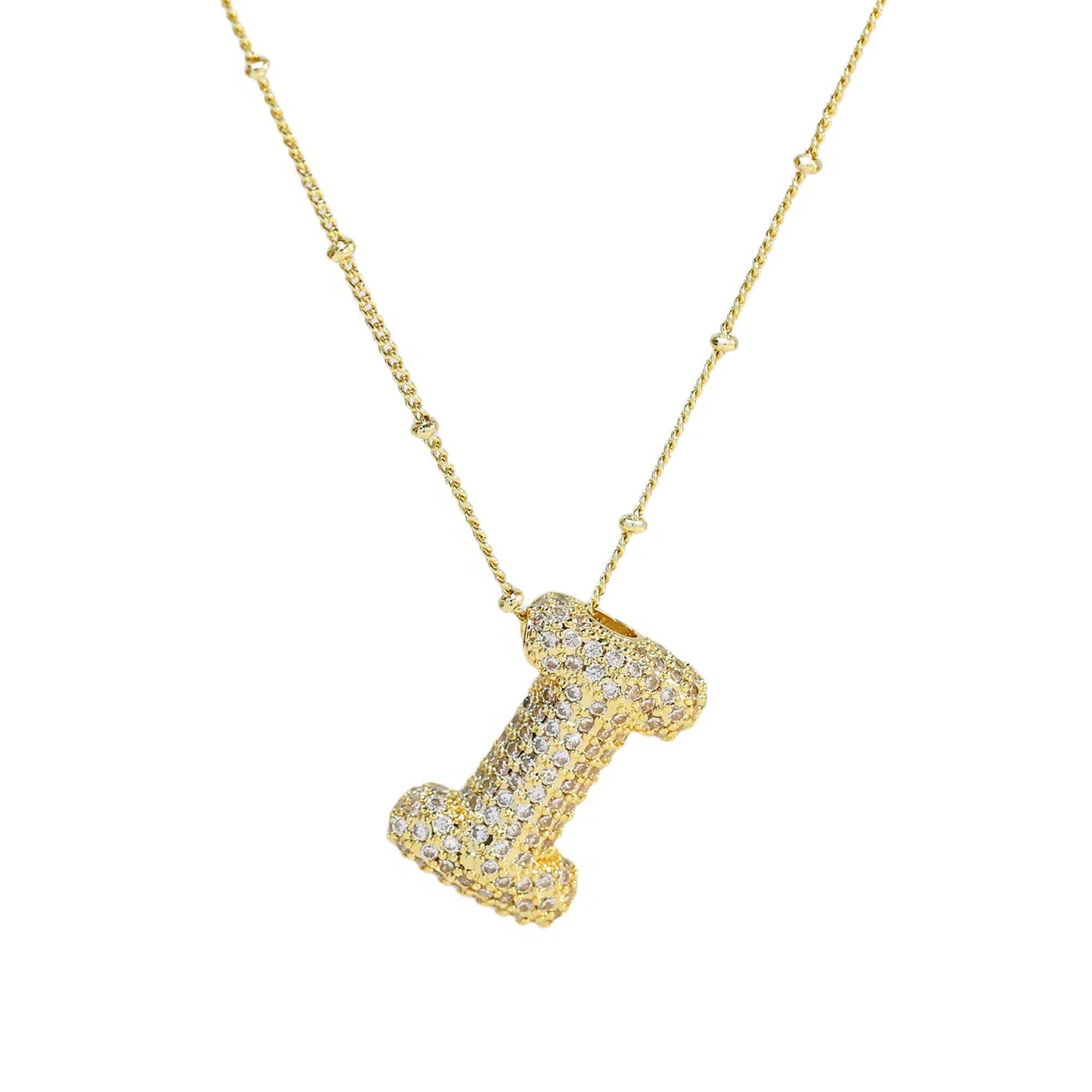 Necklace: Initial CZ Balloon Bubble 18K Gold Necklace