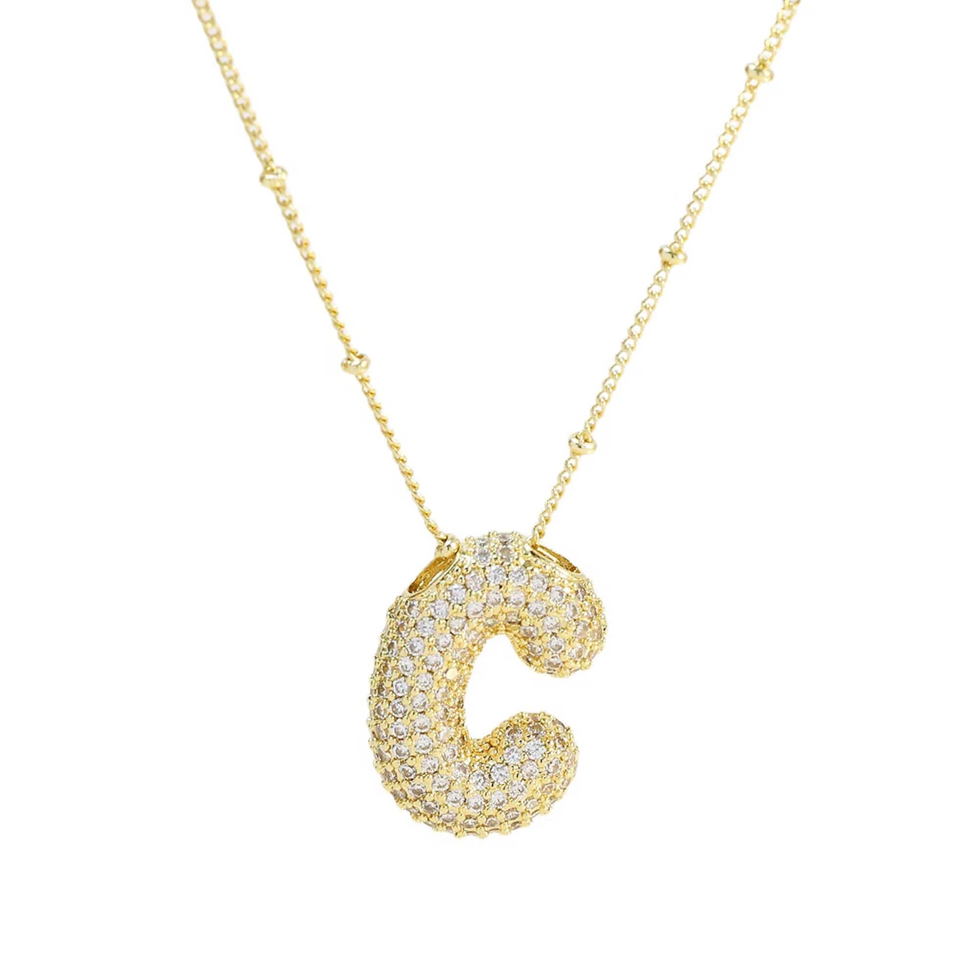 Necklace: Initial CZ Balloon Bubble 18K Gold Necklace