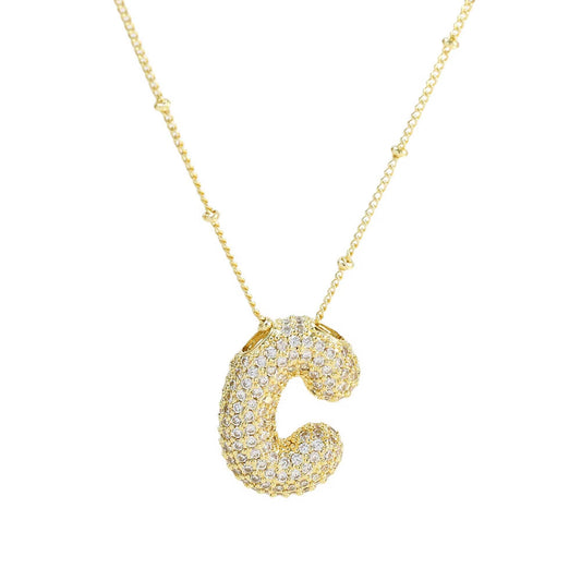 Necklace: Initial CZ Balloon Bubble 18K Gold Filled Necklace