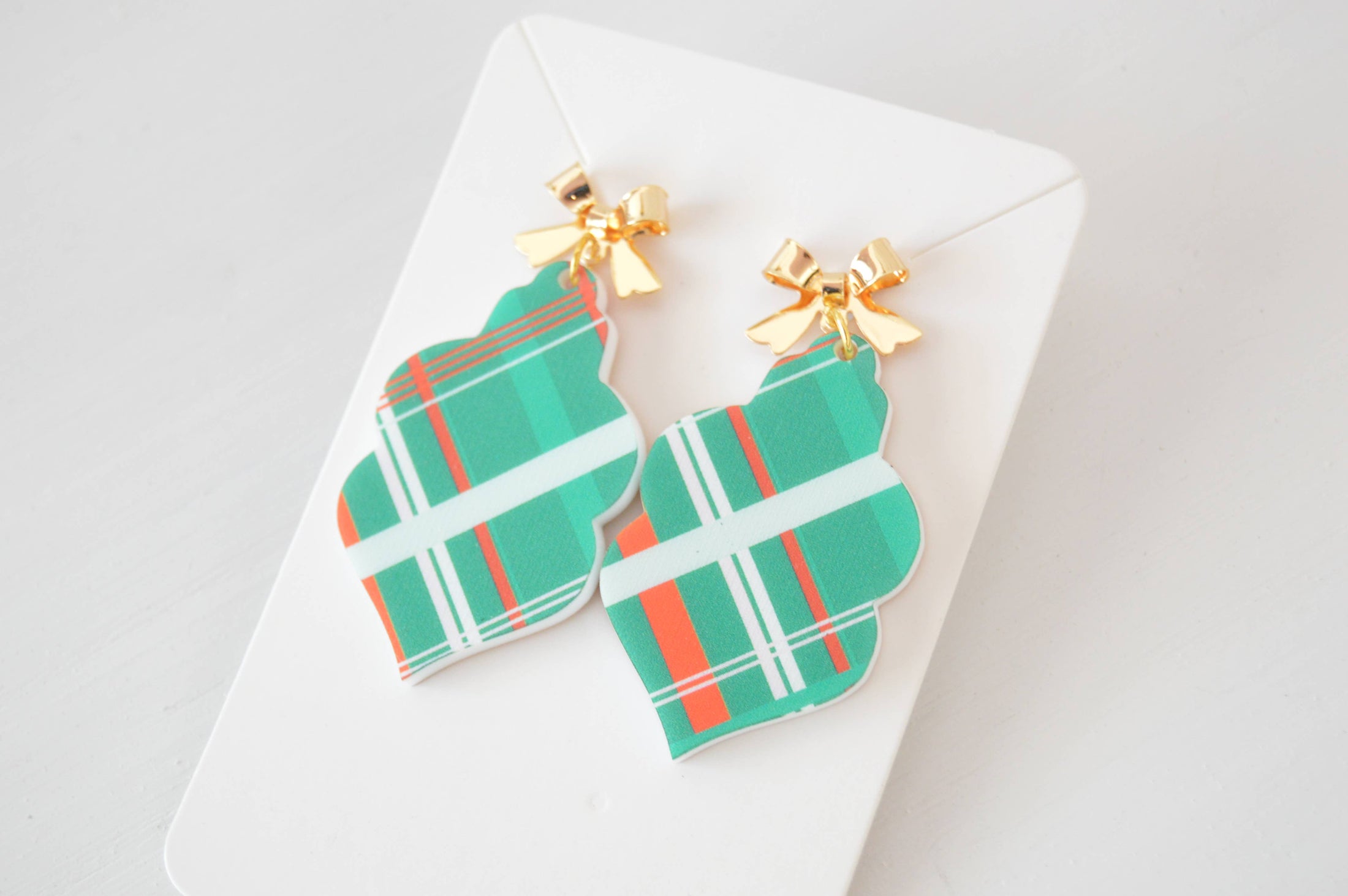 Earrings: Christmas Plaid Earrings, Bow Stud