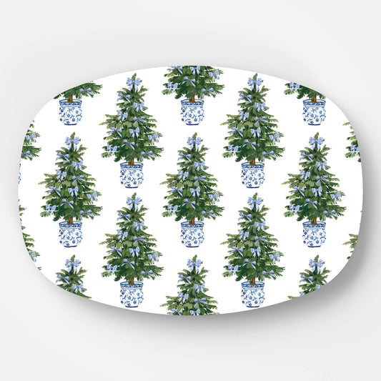 Serving Platter | Blue Bows Christmas Trees