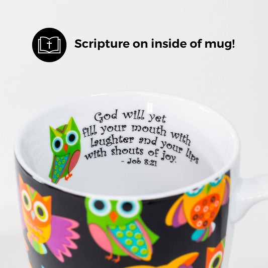 Mug: Owl Pattern (Job 8:21) Ceramic Curvy Mug