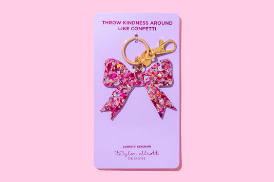 Keychain: Bow - Pink Confetti