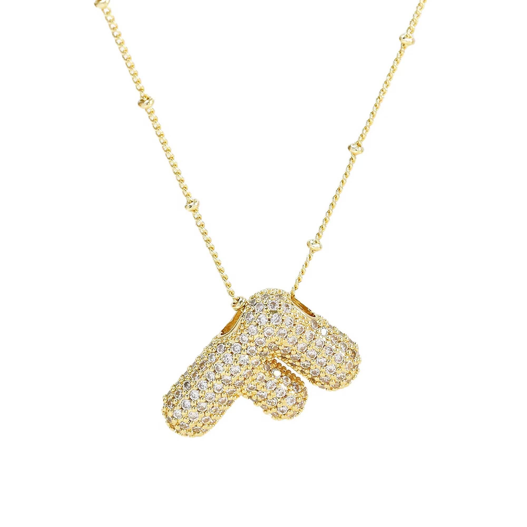 Necklace: Initial CZ Balloon Bubble 18K Gold Necklace