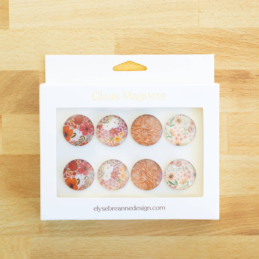 Summer Tones Glass Magnets, Box Set of 8 Floral