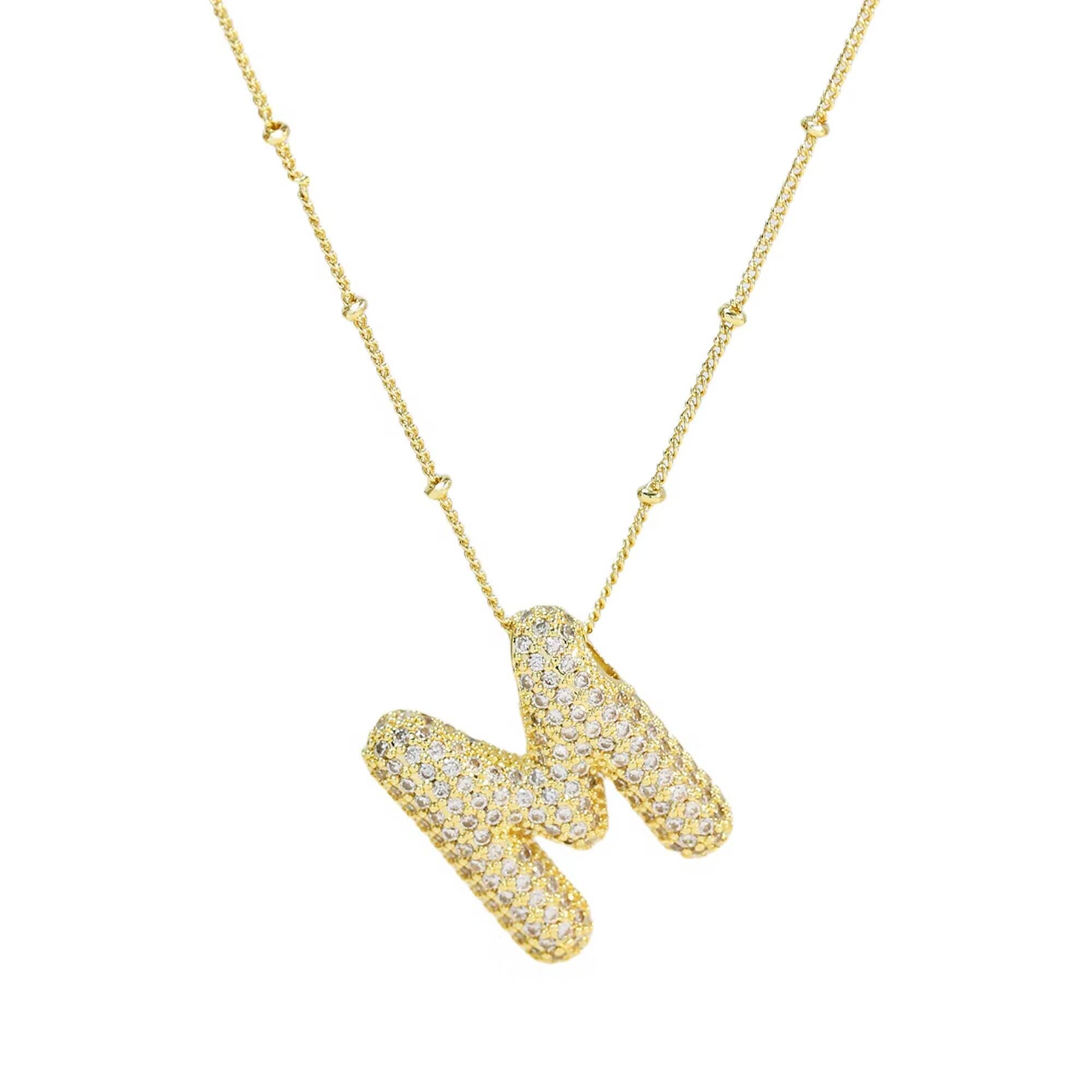 Necklace: Initial CZ Balloon Bubble 18K Gold Necklace