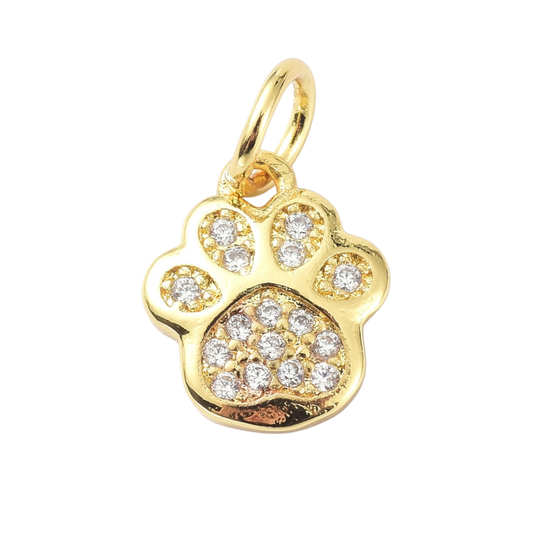 Charm: Gold Plated Brass and Cubic Zirconia Paw Print Charm