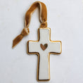 Load image into Gallery viewer, Cross Ornament with 22K Gold Heart | Handmade
