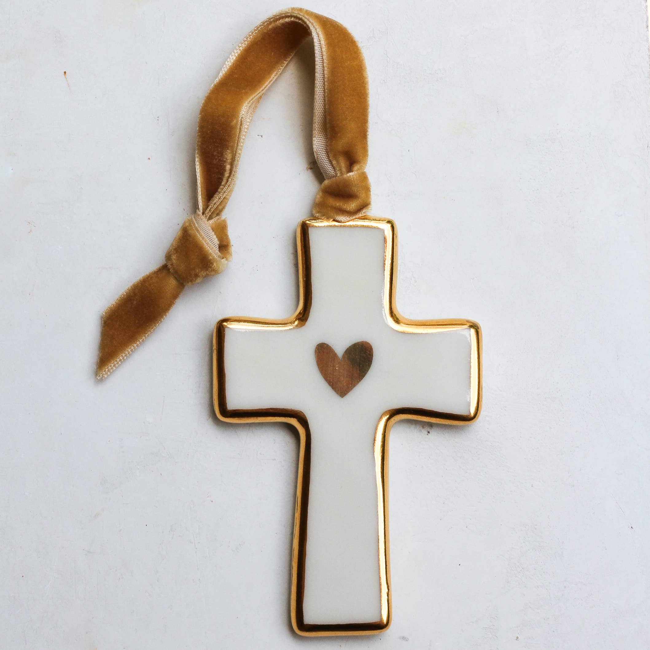 Cross Ornament with 22K Gold Heart | Handmade