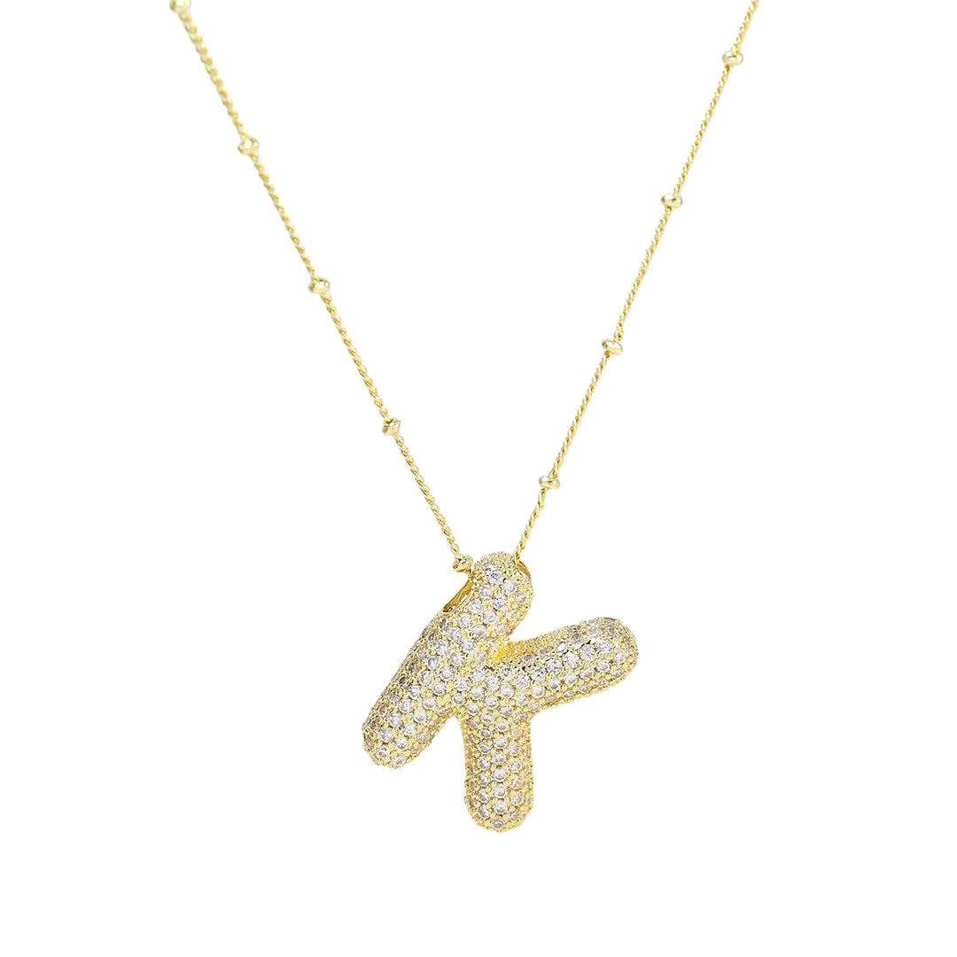 Necklace: Initial CZ Balloon Bubble 18K Gold Necklace