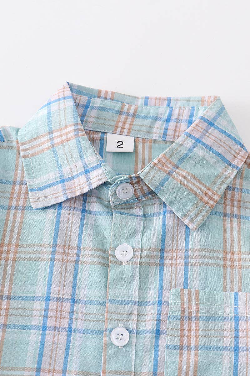 Boy Collared Shirt: Turquoise Plaid