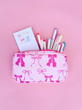 Load image into Gallery viewer, Cosmetic Bag: Pink Bows Nylon Cosmetic Zipper Bag
