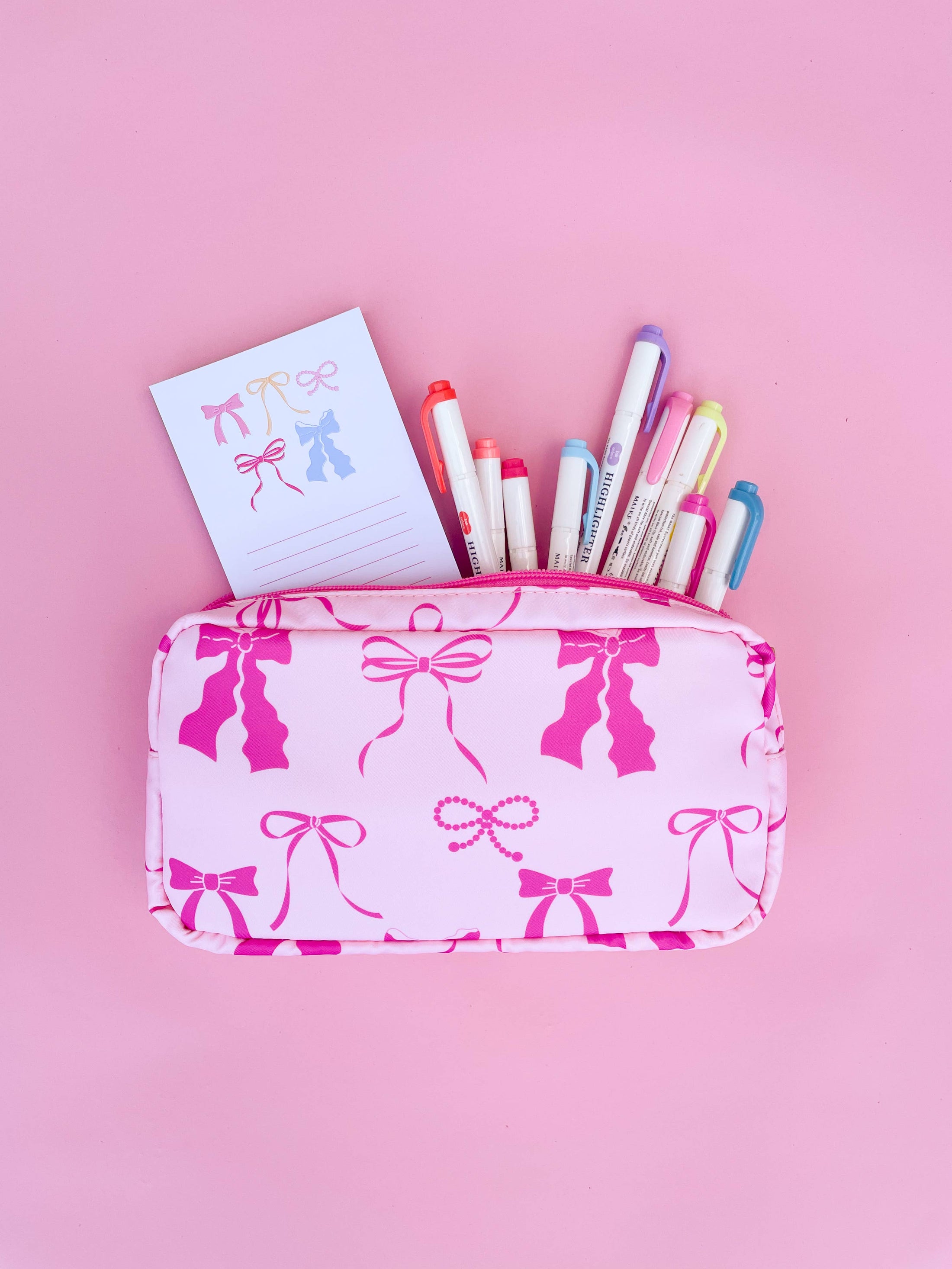 Cosmetic Bag: Pink Bows Nylon Cosmetic Zipper Bag