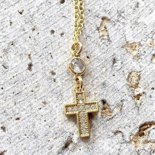 Necklace: Gold Cross Crystal
