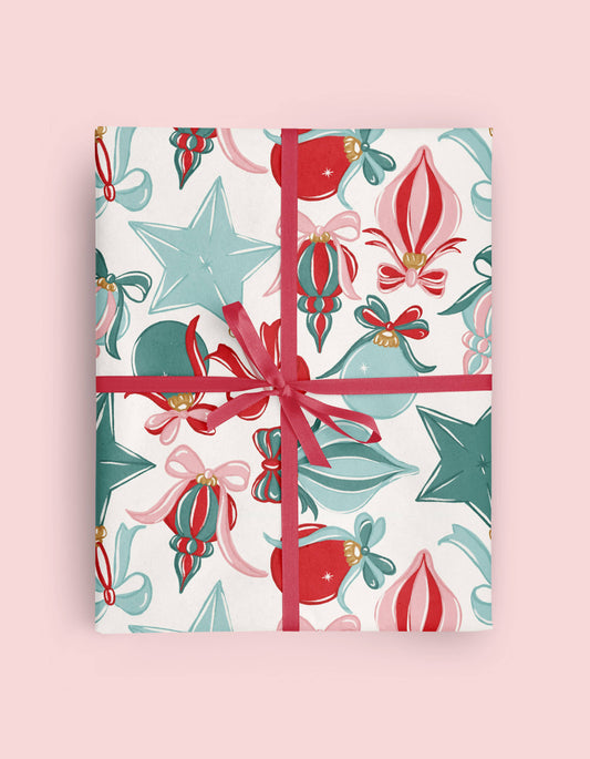 Gift Wrap: Christmas Ornaments and Bows Wrapping Paper Roll  