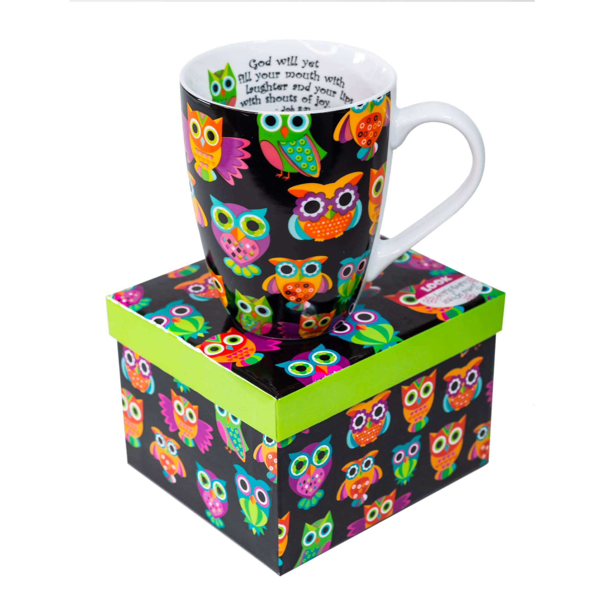 Mug: Owl Pattern (Job 8:21) Ceramic Curvy Mug