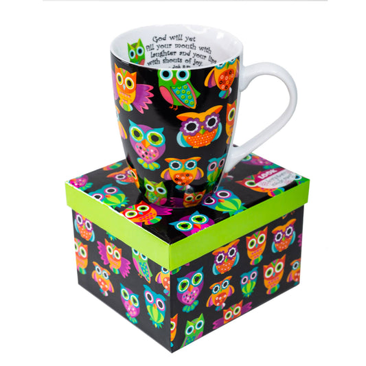 Mug: Owl Pattern (Job 8:21) Ceramic Curvy Mug