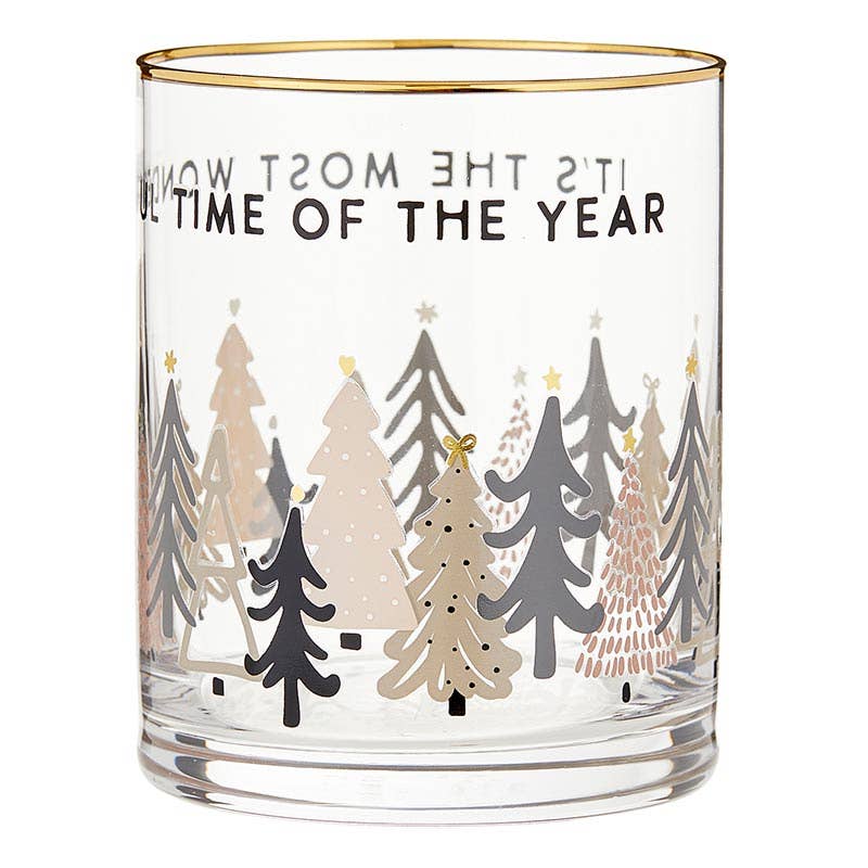 Holiday: Gold Rimmed Rocks Glass - The Most Wonderful Time of The Year