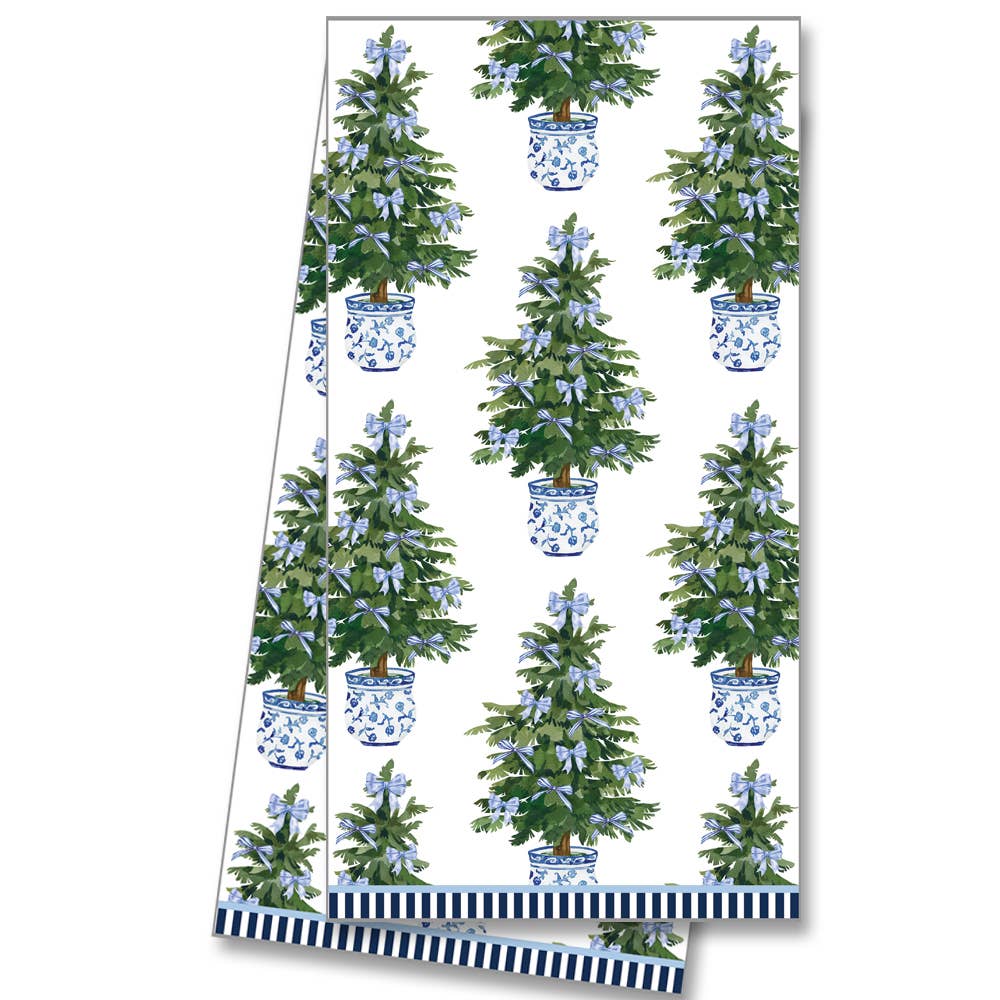 Tea Towel: Blue Bows Christmas Trees