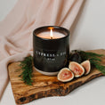 Load image into Gallery viewer, Candle: Cypress and Fig Soy Candle - Black Stoneware Jar - 12 oz
