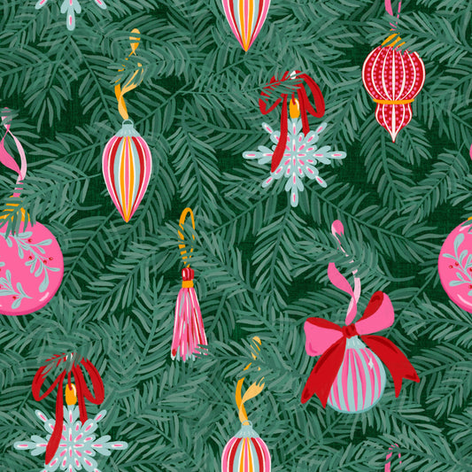 Gift Wrap: Christmas Ornaments and Branches Pink Wrapping Paper Roll