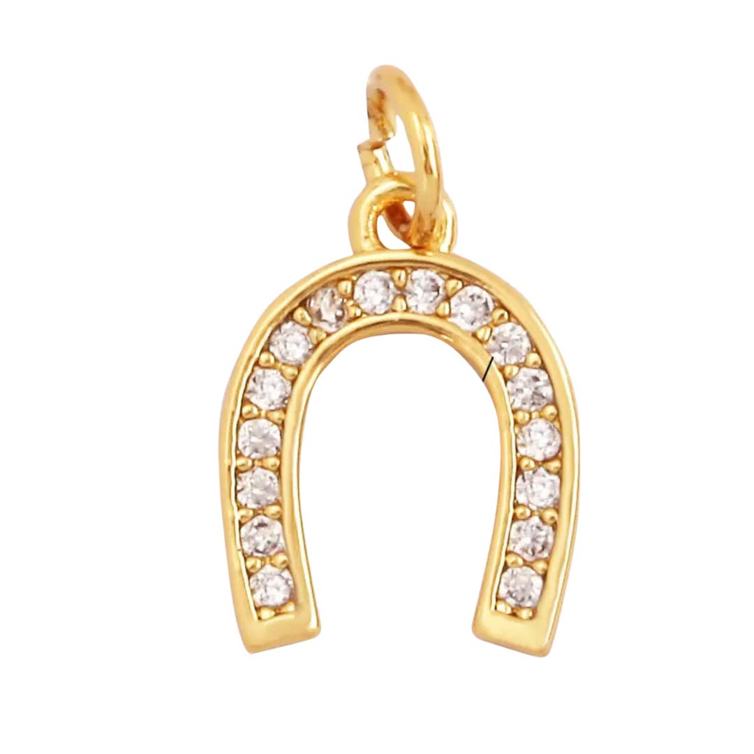 Charm: Pave Horseshoe Charm For Charm Bar & Charm Necklaces