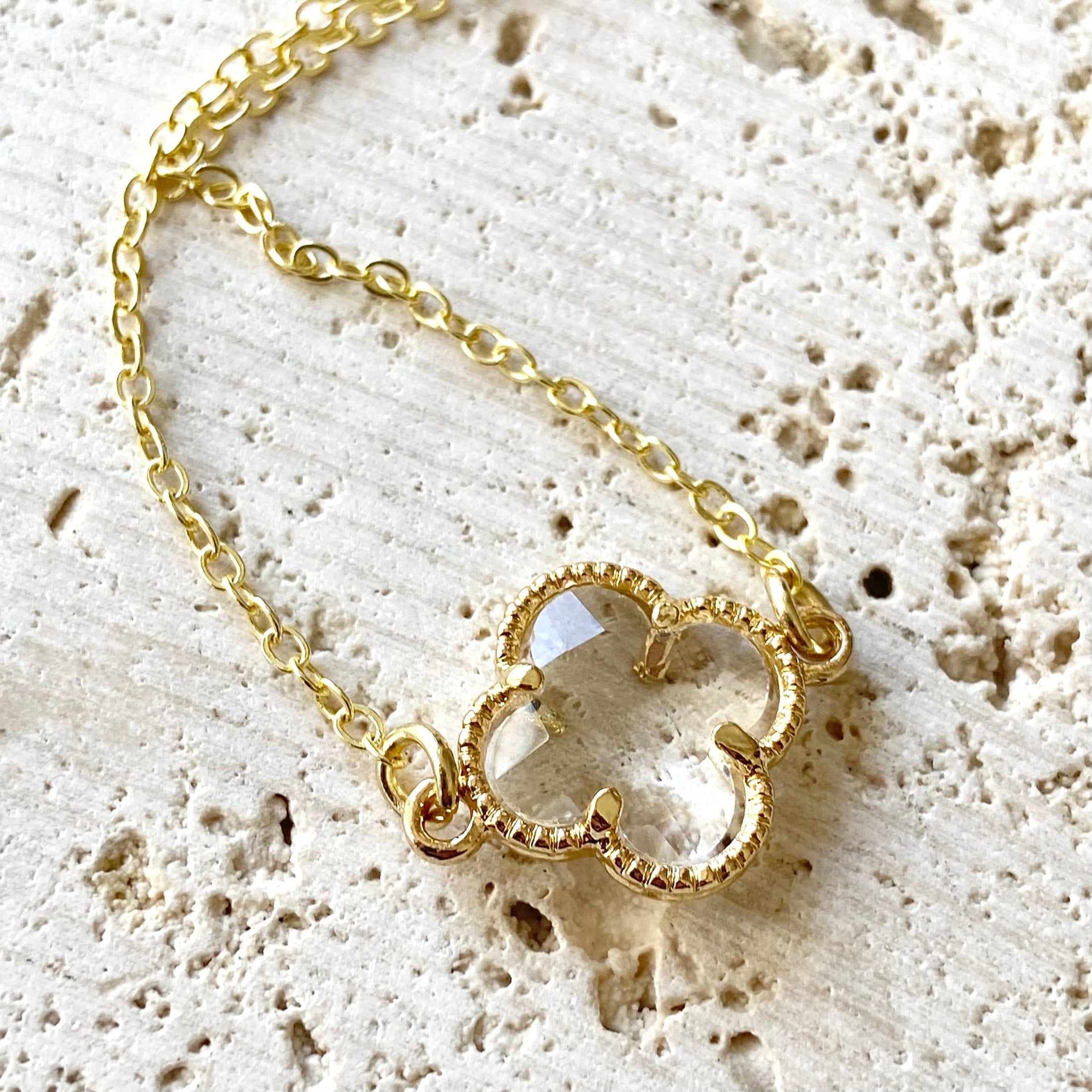 Necklace: Clover Quatrefoil Crystal